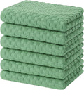 Homaxy 100% Cotton Terry Kitchen Towels(15" x 25", 6 Pack), Grass Green | Soft and Super Absorbent Dish Towels, 380 GSM Reusable Tea Towel with Hanging Loop, Pineapple Grid Designed
