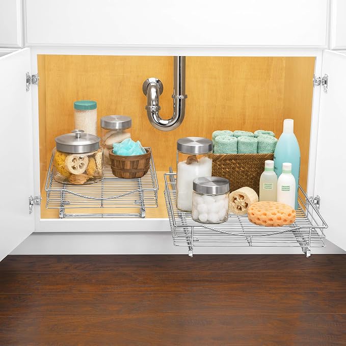 LYNK PROFESSIONAL® Pull Out Cabinet Organizer, Kitchen Slide Out Drawer | 11W x 21D chrome rollout shelf creates easy-access storage for cookware, pantry items and kitchen essentials inside cabinets