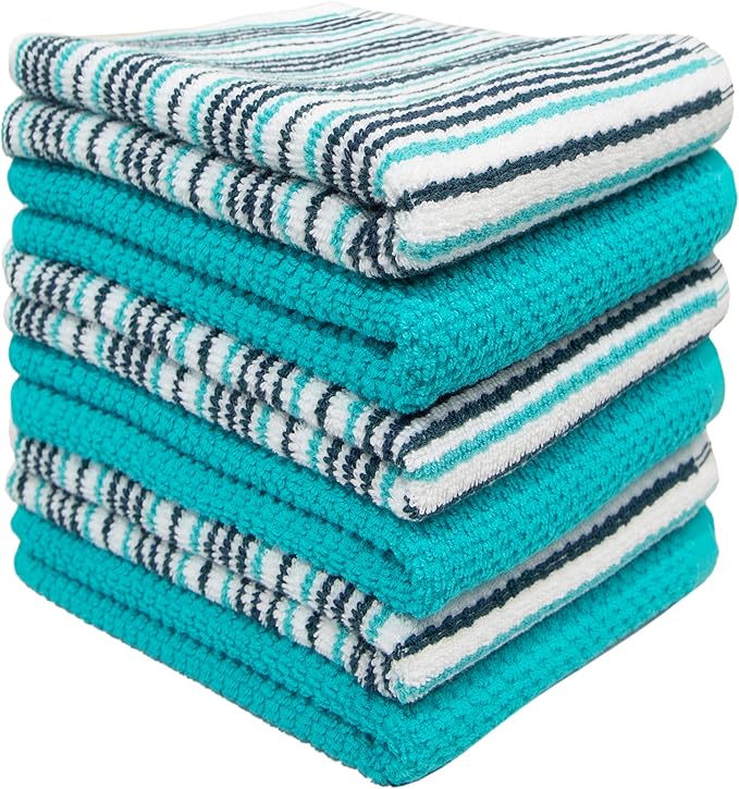 Bumble Kitchen Towels 6 Pack 100% Cotton 16"x26" - Aqua | 430 GSM Soft Kitchen Hand Towels with Hanging Loop, Highly Absorbent & Durable for Washing and Drying Dishes