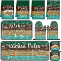 Fourluoo 10 Pcs Teal and Brown Kitchen Decor Set Farmhouse Oven Mitts and Pot Holders Sets Turquoise Dish Towels Kitchen Rugs and Mats for Home Decorations Baking Cooking Birthday Summer Gifts