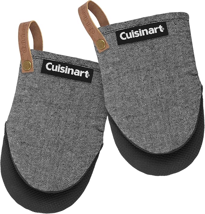 Cuisinart Heritage Mini Oven Mitts, 2-Pack, Neoprene, Heat Resistant 350F | Cotton-lined, non-slip neoprene palm, ambidextrous design, leather hang loop, ideal for smaller hands and everyday cooking