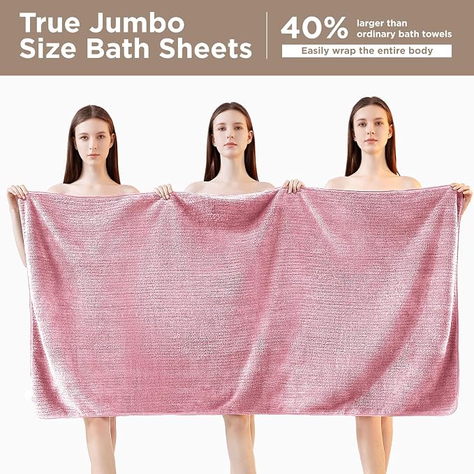8 Piece Bath Towels Set, 2 Oversized 35 * 70 in Bath, 2 Hand, 4 Wash | Luxury Soft Microfiber, Super Absorbent Thick, Quick Dry, Shower Towels for Bathroom, Spa & Hotel, Pink