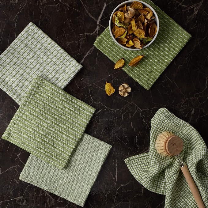 DII Everyday Kitchen Assorted Dishcloth Set of 5, 12x12, Antique Green