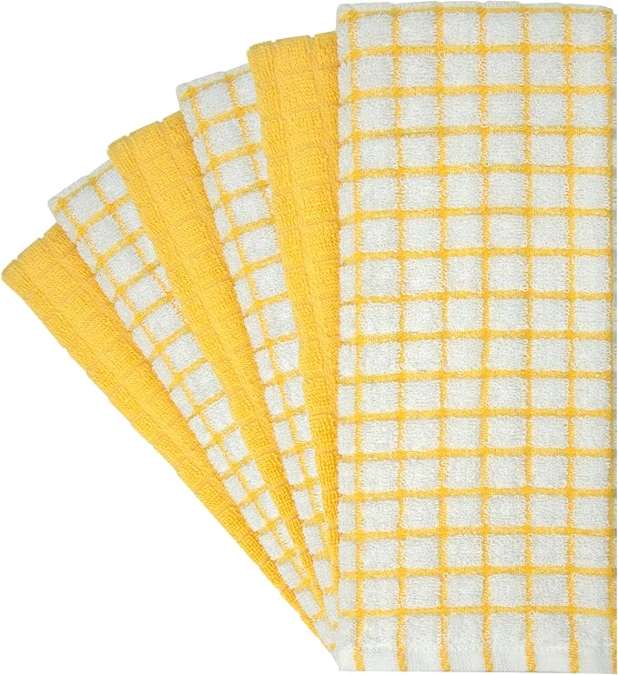 Bumble Kitchen Towels (6-Pack), 16"x28", 100% Cotton Dish Towels - Yellow | 380 GSM | Soft kitchen hand towels , Highly Absorbent & Durable Dish Towels for kitchen with Hanging Loop
