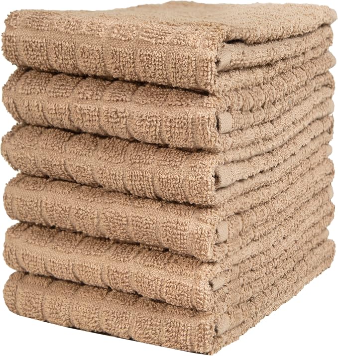Bumble Kitchen Towels (6-Pack), 16"x28", 100% Cotton Dish Towels - Tan | 380 GSM | Soft kitchen hand towels , Highly Absorbent & Durable Dish Towels for kitchen with Hanging Loop