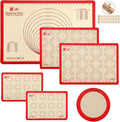 Silicone Baking Mat Set of 6, Includes 25"x17.5" Large, 2 Medium 16.5"x11.6", 2 Small 11.75"x8.25", 9" Round, All Mats 0.70mm Thick, Non-Stick Reusable Baking Mats for Pizza, Cookie, Bread