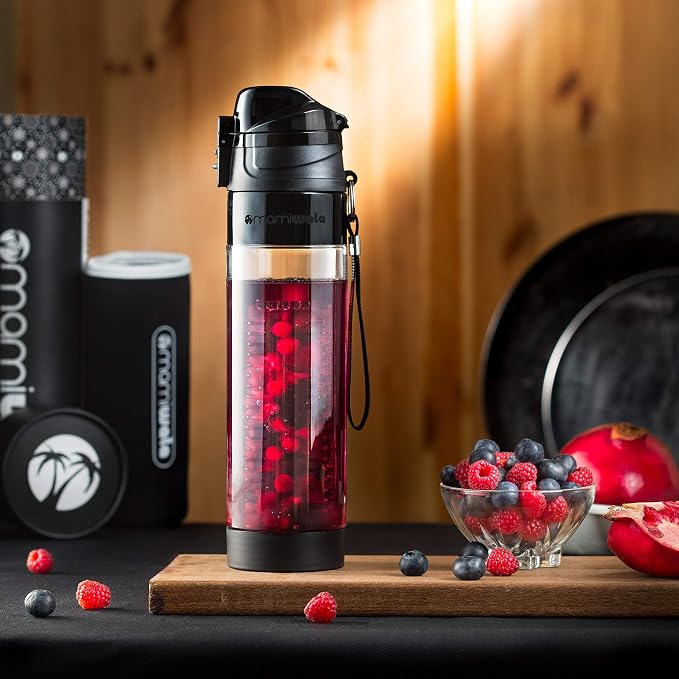 MAMI WATA Fruit Infuser Water Bottle – 24 oz BPA-Free Tritan Fruit Infused Plastic Water Bottle for Women Recipes eBook & Insulating Sleeve & Gift Box