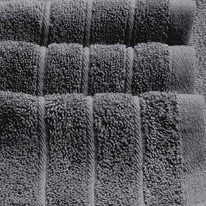8 Piece Towel Set, 2 XL Bath, 2 Hand, 4 Washcloth, Dark Grey | 100% Cotton, Lighter Weight, Quicker to Dry, Super Absorbent, Perfect for Bathroom
