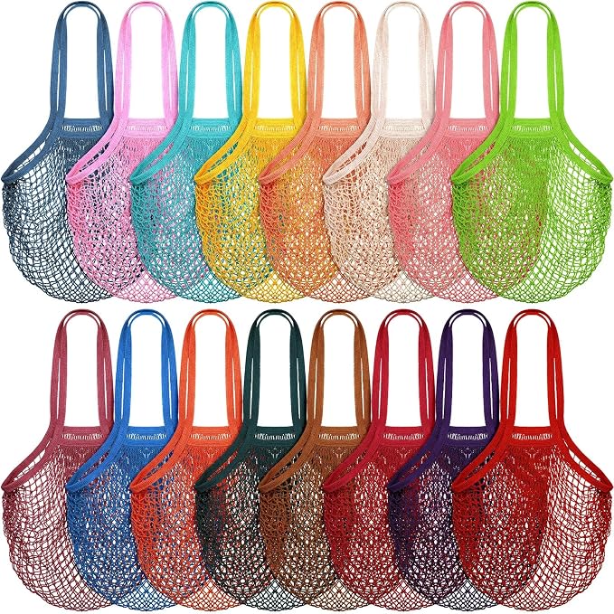 Shappy 16 Pcs Mesh Grocery Bags Reusable Produce Bags Washable Cotton Mesh Tote with Handles for Fruit Vegetable Farmers Market Shopping