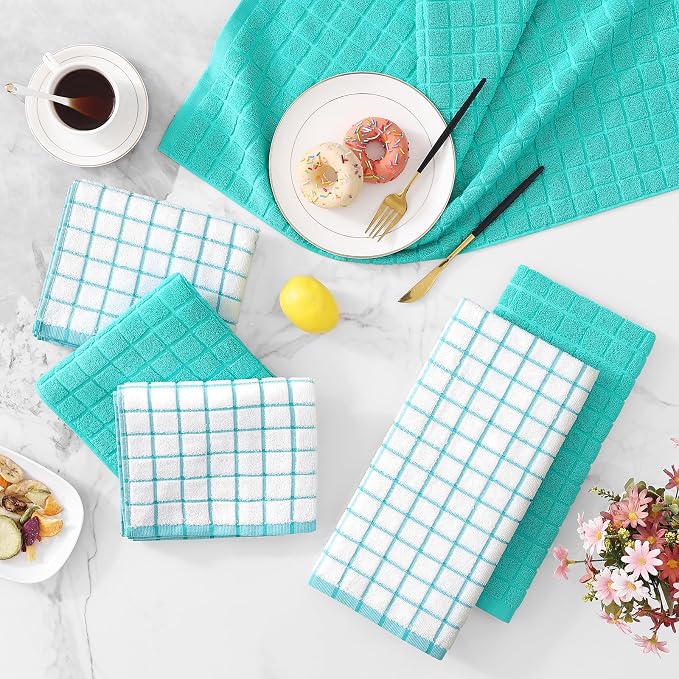 Homaxy Large Premium Cotton Kitchen Towels 16"x 28", 6 Pack, Aqua | Natural Ring Spun 390 GSM Dish Towels, Super Absorbent Terry Kitchen Hand Towels, Soft Tea Towels with Hanging Loop