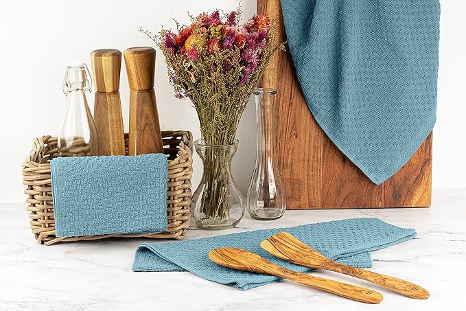 Super Absorbent Kitchen Towels 24 Pack - Premium 100% Cotton Kitchen Towels, 450GSM Thick Machine Washable Aqua Dish Towels for Kitchen Drying, Cleaning, Dobby Weave, Unmatched Quality