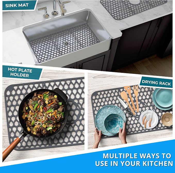 Silicone Sink Protector for Kitchen Sink – Extra Large 26" x 14" Kitchen Sink Mat for Bottom of Sink – Heat-Resistant, Dishwasher-Safe, Non-Slip Sink Grid & Accessories, Flexible Sink Cover
