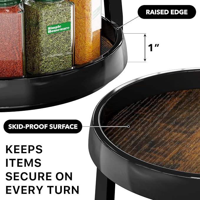 Simple Houseware 2-Tier Lazy Susan Spice Organizer, 10-Inch, Rustic Brown