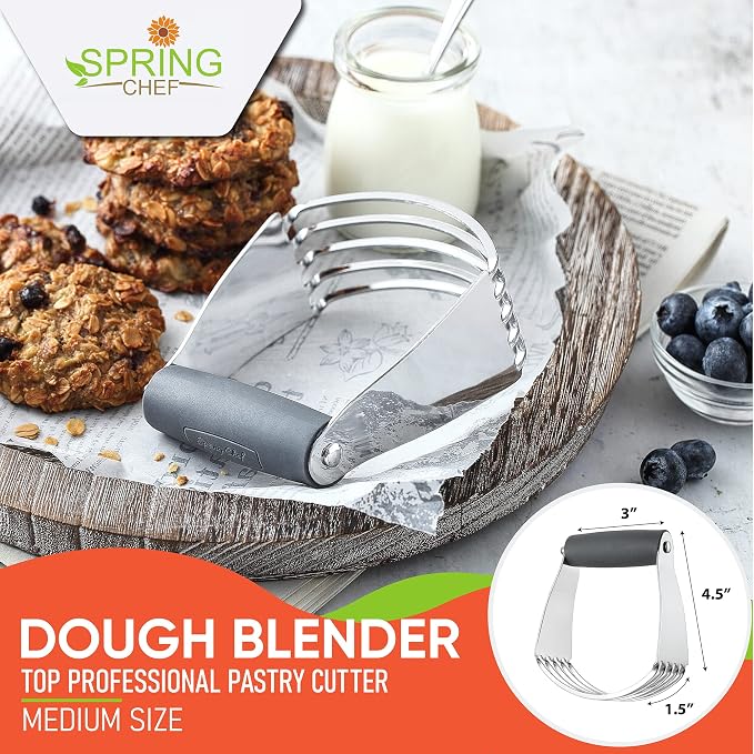 Spring Chef Medium Dough Blender Hand Tool - Durable Pastry Cutter - Gray | Heavy Duty Dough Mixer w/ Stainless Steel Blades, Professional Pastry Blender for Easy Mixing, Dishwasher Safe