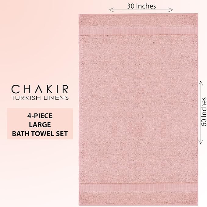 Chakir Turkish Linens 100% Cotton Premium Turkish Towels for Bathroom | 30'' x 60'' Large Bath Towels (4 Piece, Pink) | 100% cotton bath towels, 2-pack 30x60 extra large, OEKO-TEX certified, soft plush and absorbent