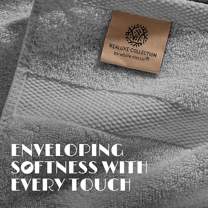 White Classic Light Gray Washcloths Set for Body and Face Towel, Cotton Wash Cloths Bulk 24 Pack, Spa Fingertip Wash Clothes 12x12 Inch, Soft Absorbent Gym Towels