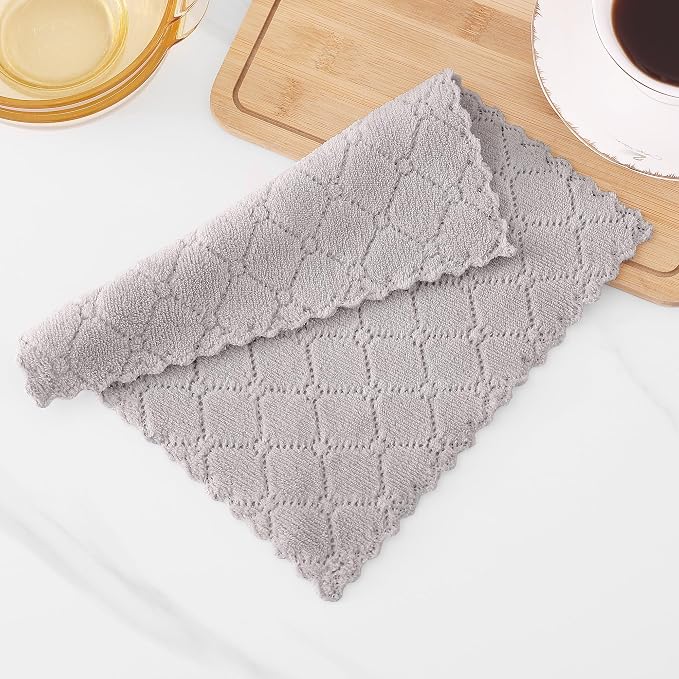 Homaxy 24 Pack Super Soft & Absorbent Dish Cloths, 10" x 10", Grey | Coral Velvet, Nonstick Oil Fast Drying Microfiber Cleaning Cloth, No Lint Household Dishcloths