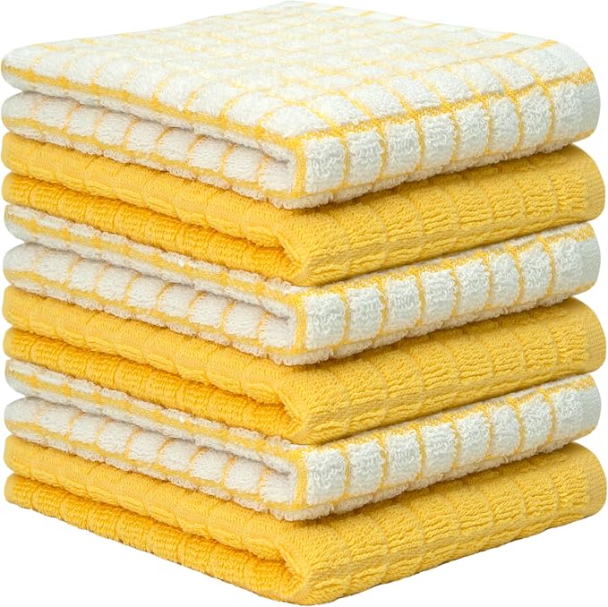Bumble Kitchen Towels (6-Pack), 16"x28", 100% Cotton Dish Towels - Yellow | 380 GSM | Soft kitchen hand towels , Highly Absorbent & Durable Dish Towels for kitchen with Hanging Loop