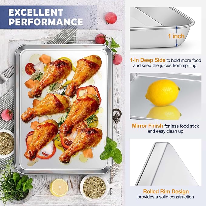 16” Baking Sheet Pan with Rack, Joyfair Stainless Steel Toaster Oven Tray | Bakeware Cookie Pan & Cooling Rack for kitchen bake Jelly Roll/Bacon/Meat, Commercial Metal & Rust-free, Dishwasher Safe