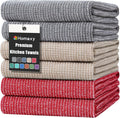 Homaxy 380 GSM Cotton Premium Kitchen Towels 6 Pack, 18"x 28", Mix | Flat and Terry Dish Towels, Highly Absorbent Tea Towel Set with Hanging Loop, Soft Kitchen Hand Towels, Red/Grey/Khaki
