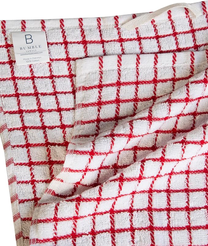 Bumble Kitchen Towels (6-Pack), 16"x28", 100% Cotton, Multicoloured Checked | 380 GSM | Soft kitchen hand towels , Highly Absorbent & Durable Dish Towels for kitchen with Hanging Loop