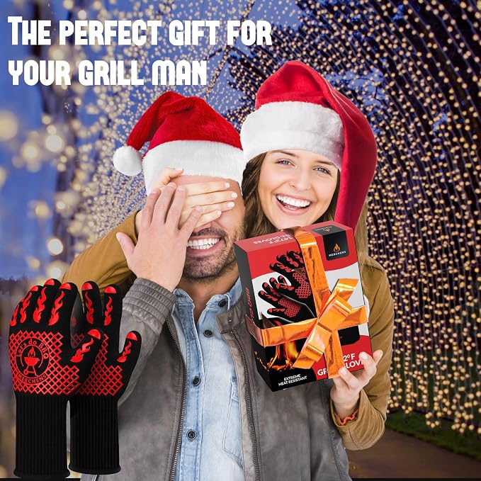 BBQ Grill & Oven Gloves 1472°F Heat Resistant | Storage Case & Gift Box | Fireproof, non-slip silicone mitts, extra-long protection for grilling, smoking & baking | Pro Series BBQ gloves - Easy clean