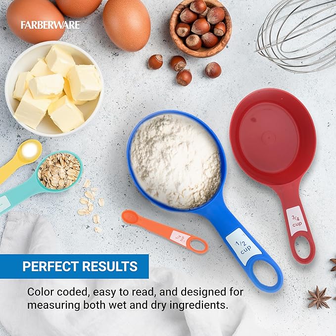 Farberware Measuring Cups and Spoons Set, 12-Piece Rainforest Collection with Color-Coded Nesting Design for Cooking and Baking, Dishwasher Safe