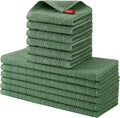 Homaxy Kitchen Towels and Dishcloths Set, Set of 12, Grass Green | Bulk Cotton Terry Kitchen Towels, Checkered Designed, Soft and Super Absorbent Dish Towels, 12 x 12 and 13 x 28 Inches