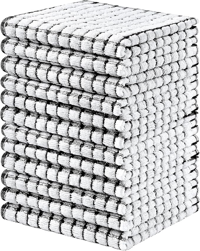 Homaxy 12 Pack Terry Kitchen Dish Cloths, 12"x12", Black | Super Soft and Absorbent Dish Rags, Quick Drying Reusable Dish Towels for Washing Dishes