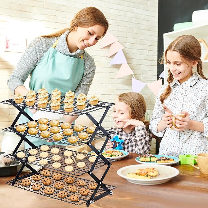 Pleafind 2/3/4-Tier Collapsible Cooling Rack - 3 Setting Design, Adjustable ＆ Stackable Baking Rack, 5 Modes Cooling Racks for Cooking and Baking, Roasting ＆ Grilling Gifts for Picnic Party