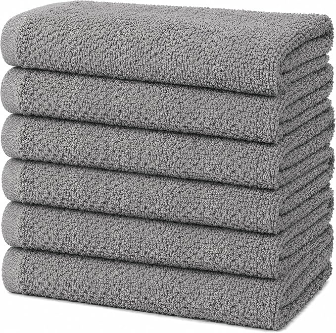 Bumble Kitchen Towels 6 Pack 100% Cotton 16"x26" - Grey Solid | 430 GSM Soft Kitchen Hand Towels with Hanging Loop, Highly Absorbent & Durable for Washing and Drying Dishes