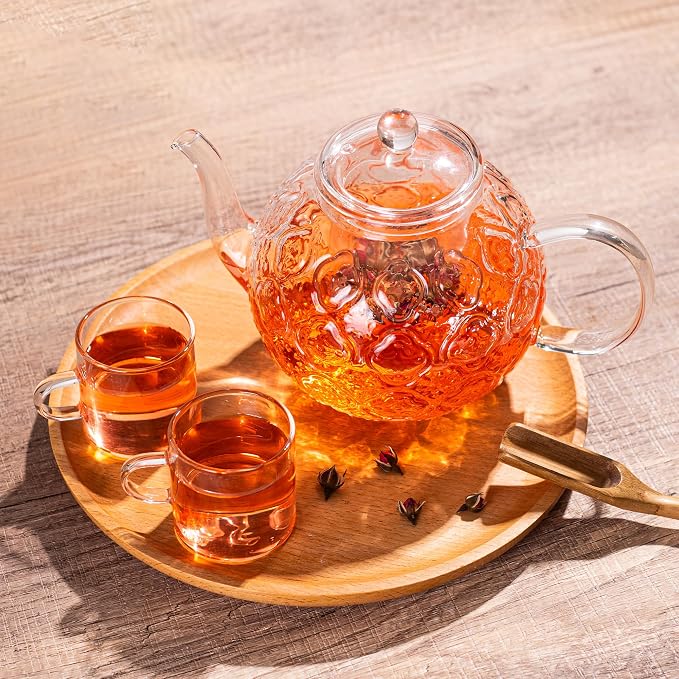 Glass Teapot with Removable Infuser-1500ml/50oz Clear GlassTea Pot for Stovetop, Borosilicate Microwave-Safe Glass Tea Kettle & Tea Maker for Blooming & loose Tea