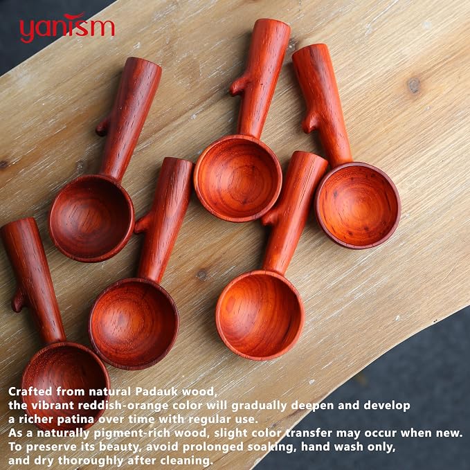 Padauk Coffee Scoop,Wooden Coffee Bean Measuring Spoon,5g Capacity,Natural Wood Coffee Scoop for Tea,Sugar & Powder,Rustic Kitchen Gift for Coffee Lovers