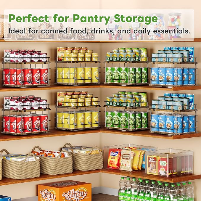 360° Rotating Lazy Susan Can Organizer for Pantry, Holds 26 Cans, Black | 2-Tier Soda Can Organizer, Metal Wire & Wood Shelf with Turntable Storage for Kitchen Cabinet, Pantry & Countertop