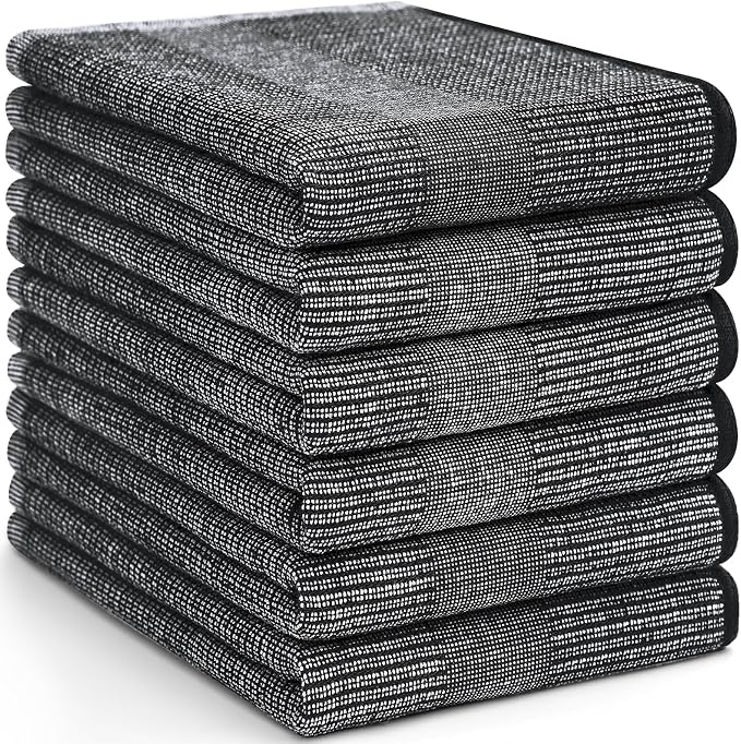 Homaxy 380 GSM Cotton Premium Kitchen Towels 6 Pack, 18"x 28", Black | Flat and Terry Dish Towels, Highly Absorbent Tea Towel Set with Hanging Loop, Soft Utility Kitchen Hand Towels