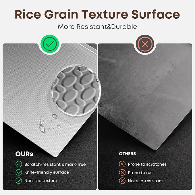 Stainless Steel Cutting Board, 15" x 11" Chopping Board for Kitchen, Metal Cutting Board with Lip & Non-Slip Pad, Easy to Clean, 40 x 30 cm