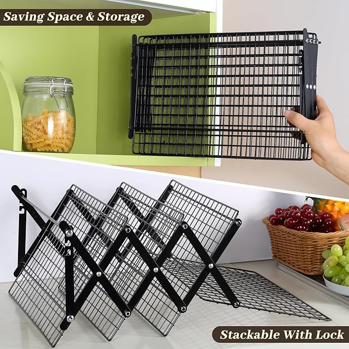 Pleafind 2/3/4-Tier Collapsible Cooling Rack - 3 Setting Design, Adjustable ＆ Stackable Baking Rack, 5 Modes Cooling Racks for Cooking and Baking, Roasting ＆ Grilling Gifts for Picnic Party