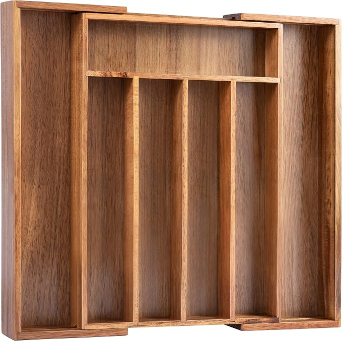Acacia Silverware Organizer Kitchen Drawer Organizer Expandable Bamboo Utensil Holder Cutlery Tray for Kitchen Utensil and Flatware Bedroom Office