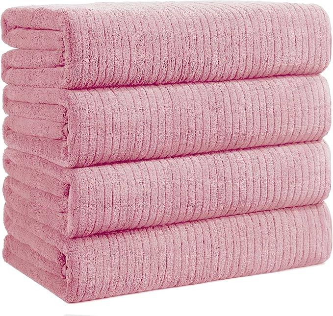 4 Pack Bath Towels Set 35 x 70in Extra Large, Ultra Soft Microfiber | Luxury Thick High Absorbent and Quick Dry Bath Sheet for Bathroom, Beach, Yoga, Sport,SPA, Fitness, Pink