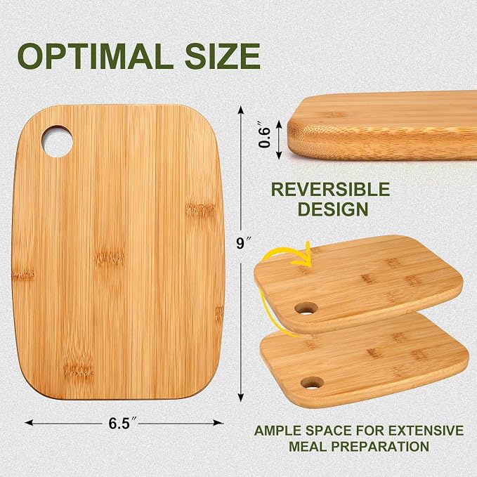 2 Pack Small Bamboo Cutting Boards Set for Kitchen with Hanging | Mini Bamboo Cutting Board Set of 2 for Vegetables, Fruit, Bread, Meat - BPA Free, 9" x 6.5"