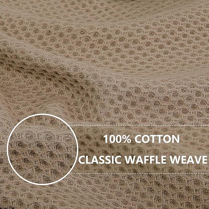 Homaxy 100% Cotton Waffle Weave Kitchen Dish Towels 24-Pack, Tan | 13 x 28 Inches, Ultra Soft Absorbent Dish Towels, Quick Drying Cleaning Towels