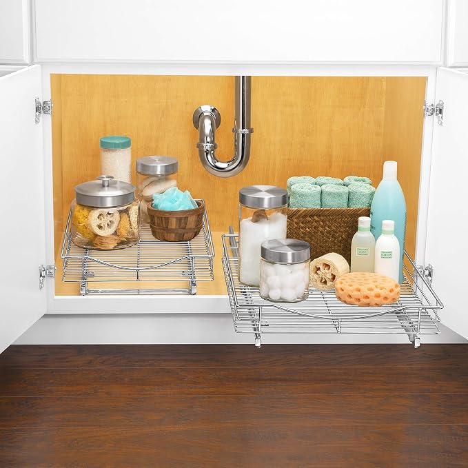 LYNK PROFESSIONAL® Pull Out Cabinet Organizer, Kitchen Slide Out Drawer | 17W x 21D chrome rollout shelf creates easy-access storage for cookware, pantry items and kitchen essentials inside cabinets