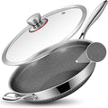 LOLYKITCH Hybird Nonstick Wok Pan with Lid | 13-Inch | Detachable Handle | Non Toxic | Tri-Ply Stainless Steel | Ceramic Coating | Stir Fry Pan | Induction Compatible | Dishwasher & Oven Safe