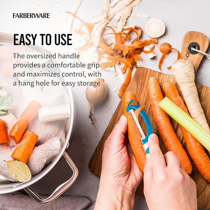 Farberware Pro2 Euro Vegetable Peeler with Ergonomic Handle, Razor-Sharp Stainless Steel Swivel Blade, Dishwasher Safe Kitchen Peeler for Potatoes, Fruits, Veggies - Dark Teal