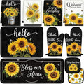Tieshankao 10Pcs Sunflower Kitchen Decor Accessories Set | Sunflower Floral Theme, Kitchen Towels, Oven Mitts, Pot Holders, Rugs and Mats, Baking Supplies, Housewarming Gifts