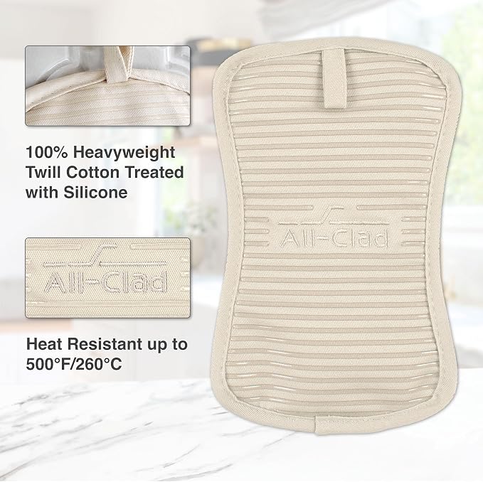 All-Clad Premium Pot Holder & Hot Pad: Heat Resistant to 500 Degrees - 100% Cotton, 10"x6.25" Hot Pad for Kitchen and Barbeque, (1-Pack), Almond