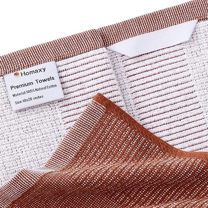 Homaxy 380 GSM Cotton Premium Kitchen Towels 8 Pack, 18"x 28", Rust | Flat and Terry Dish Towels, Highly Absorbent Tea Towel Set with Hanging Loop, Soft Utility Kitchen Hand Towels