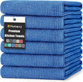 Homaxy 380 GSM Cotton Premium Kitchen Towels 6 Pack, 18"x 28", Blueberry | Flat and Terry Dish Towels, Highly Absorbent Tea Towel Set with Hanging Loop, Soft Utility Kitchen Hand Towels