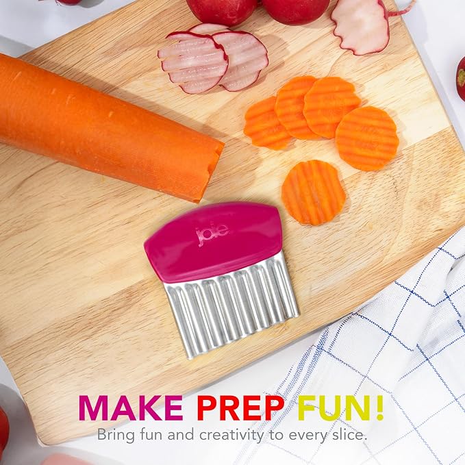 Joie Crinkle Cutter Knife, Wavy Slicer for Potatoes, Vegetables, and More | Stainless Steel Blade Great For Cutting Fries And Other Foods, BPA-Free, Colors May Vary, Receive Purple, Red, or Lime Green