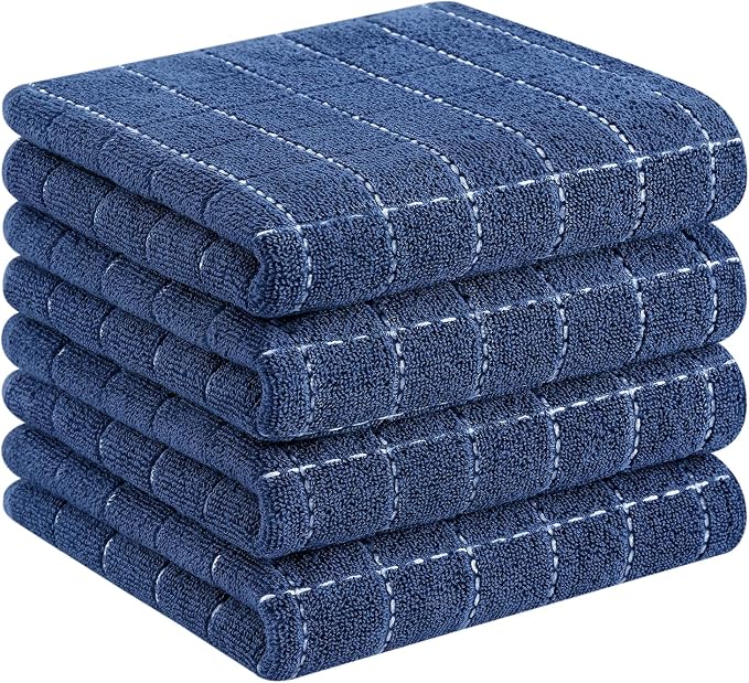 Homaxy 100% Cotton Terry Kitchen Towels, 4 Pack, Navy Blue | Ultra Soft and Absorbent Dish Towels for Kitchen, Suitable for Drying and Washing Dishes
